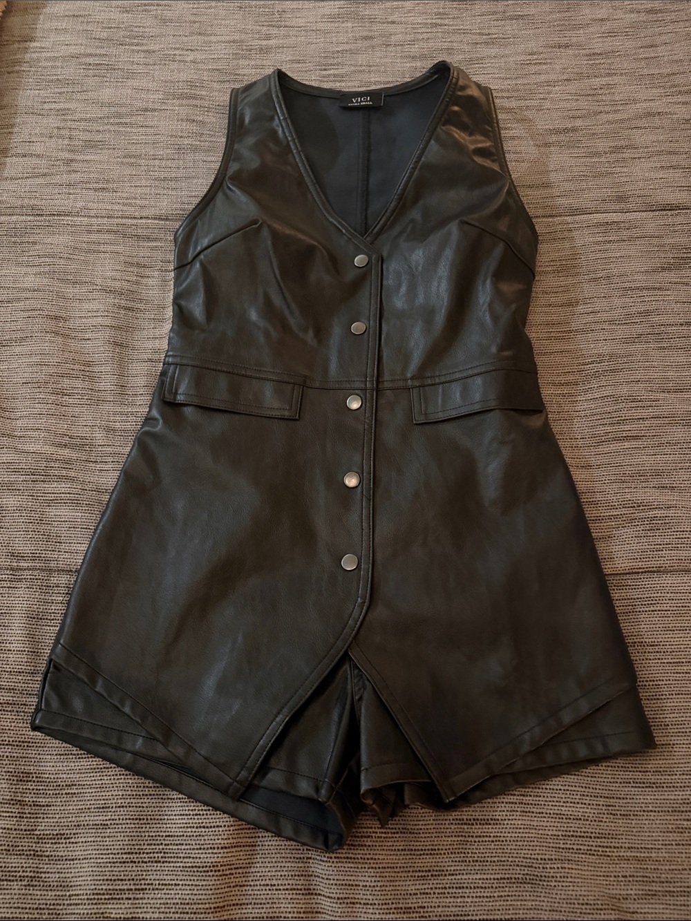 Vici Black Faux Leather Sleeveless Romper